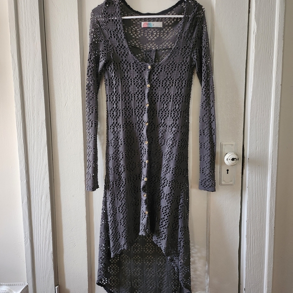 Free People Beach Love Song Crochet Duster Blue - Picture 6 of 11